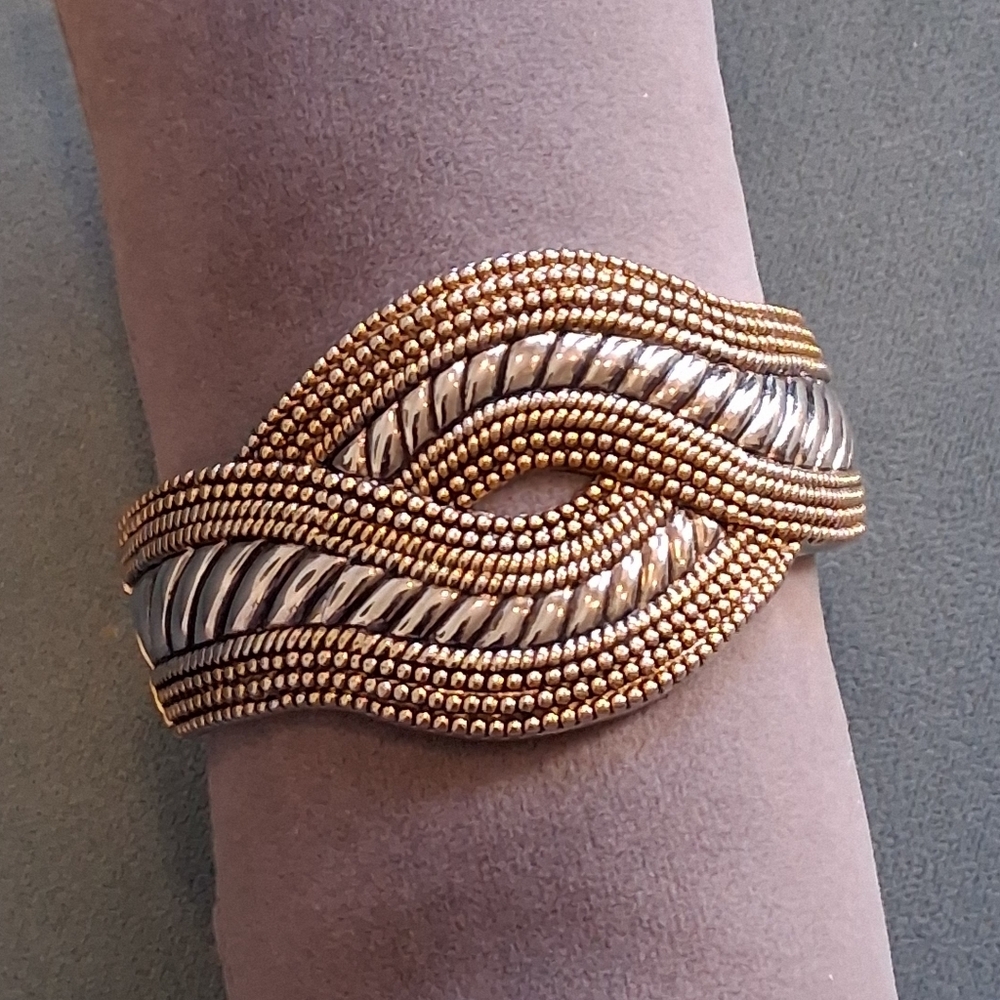 Two Tone Metal Clamper Cuff Bracelet
